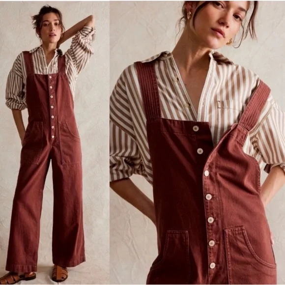 FREE PEOPLE Overalls Fields Of Flowers Wide Leg Overalls Jumpsuit We The Free - Picture 5 of 6